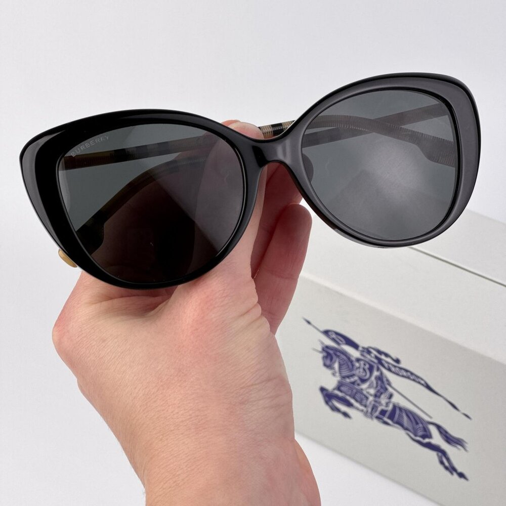 Burberry Cat Eye Sunglasses BE4407 385387 Black Frame Grey Lenses – Women